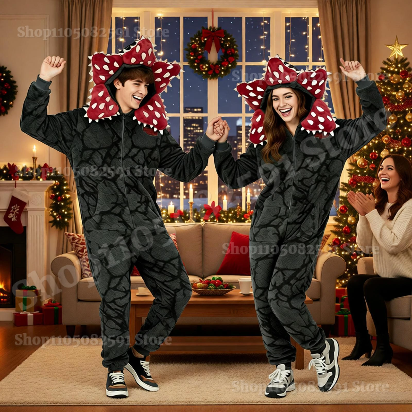 New Year's Eve performance costume, Christmas Stranger Pajamas with Demogorgon Plant Design - Adult Onesie, Perfect for Holiday
New Year's Eve performance costume, Christmas Stranger Pajamas with Demogorgon Plant Design - Adult Onesie, Perfect for Holiday