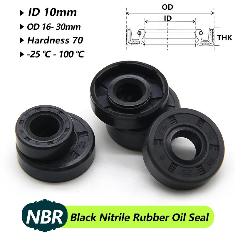 ID 10mm NBR Oil Seal TC-10*16/17/18/19/20/22/24/25/26/30*5/6/7/8/10mm Skeleton Nitrile Rubber Shaft Double Lip Oil Seals Gaskets 
ID 10mm NBR Oil Seal TC-10*16/17/18/19/20/22/24/25/26/30*5/6/7/8/10mm Skeleton Nitrile Rubber Shaft Double Lip Oil Seals Gaskets