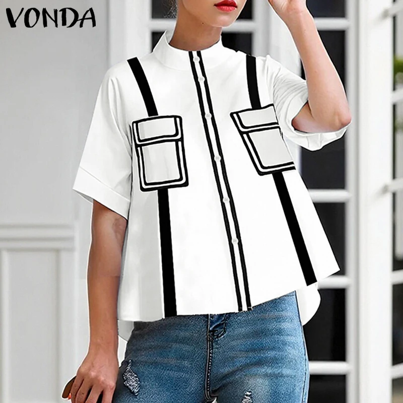 VONDA женские рубашки модная цветная лоскутная блузка с коротким рукавом 2026 летние повседневные свободные воротники-стойки элегантные офисные женские топы
VONDA женские рубашки модная цветная лоскутная блузка с коротким рукавом 2026 летние повседневные свободные воротники-стойки элегантные офисные женские топы