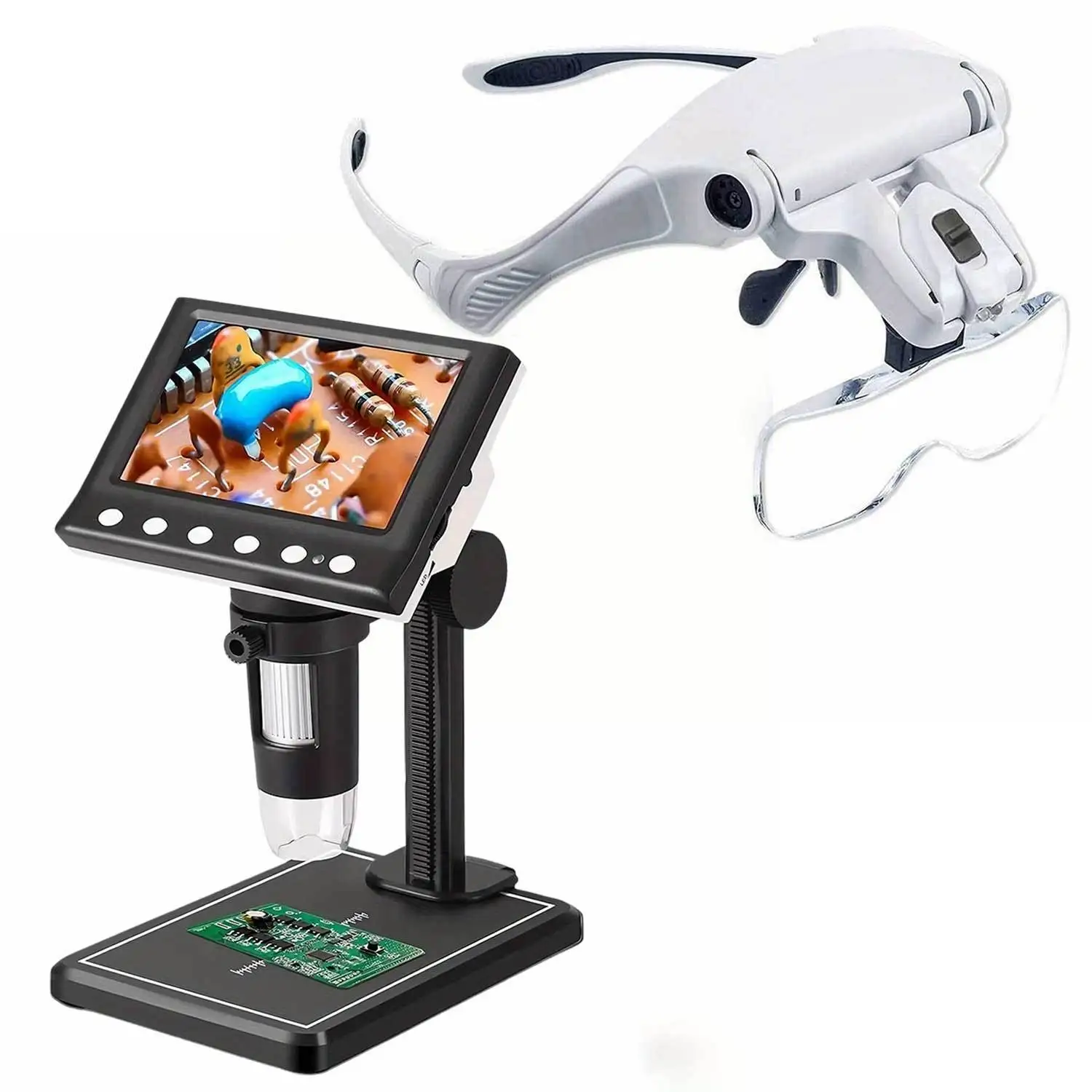 LED head-mounted magnifying glass (5 lenses, 1.0x-3.5x) - suitable for precision repair and jewelry making. Comes with a 1000x digital microscope (32GB, 8 LEDs).
LED head-mounted magnifying glass (5 lenses, 1.0x-3.5x) - suitable for precision repair and jewelry making. Comes with a 1000x digital microscope (32GB, 8 LEDs).