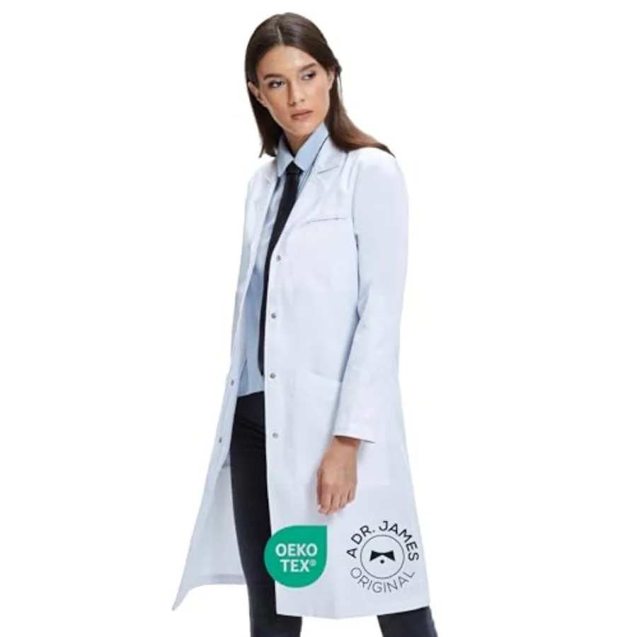 Dr. James Women's Lab Coat 100% Cotton Classic Fit Shaped for Women 3 Pockets 37" Length OEKO-TEX® Certified
Dr. James Women's Lab Coat 100% Cotton Classic Fit Shaped for Women 3 Pockets 37" Length OEKO-TEX® Certified