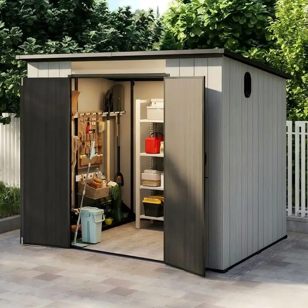 Прочный пластиковый садовый сарай 6x8 футов с наклонной крышей, водонепроницаемое хранилище для садовой мебели, инструментов, велосипедов и газонокосилок
Прочный пластиковый садовый сарай 6x8 футов с наклонной крышей, водонепроницаемое хранилище для садовой мебели, инструментов, велосипедов и газонокосилок