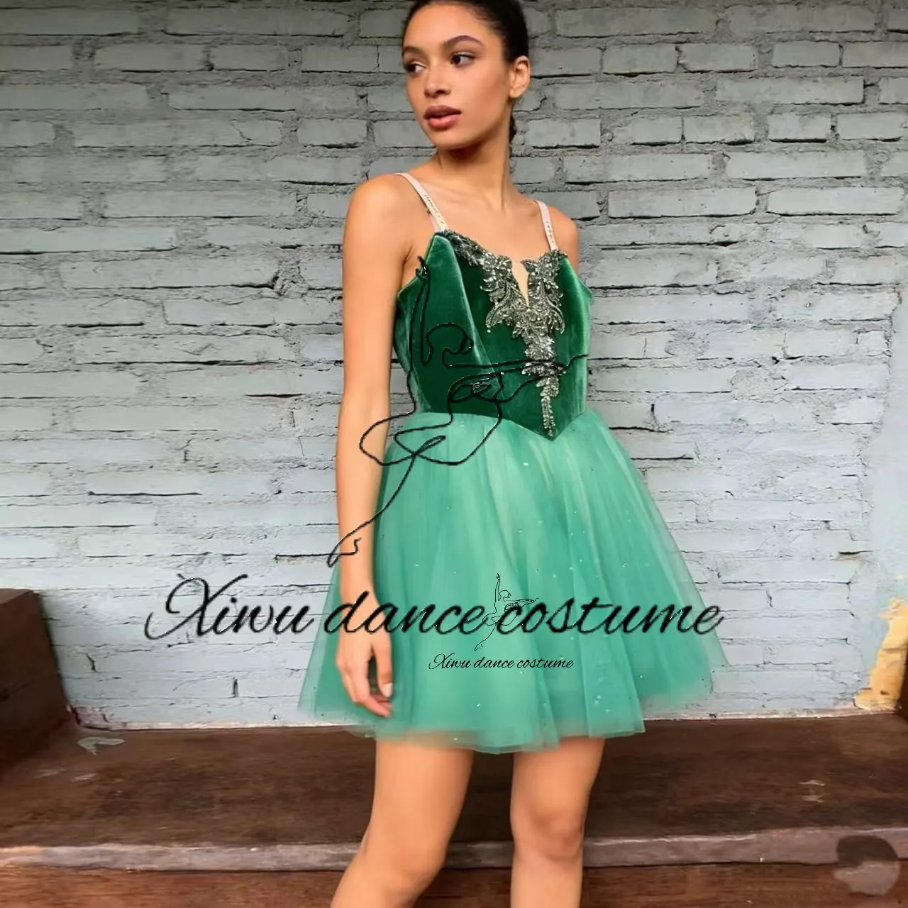 Emerald Green Velvet Bodice Ballet Tutu Dress with Silver Beaded Embroidery for Performance
Emerald Green Velvet Bodice Ballet Tutu Dress with Silver Beaded Embroidery for Performance