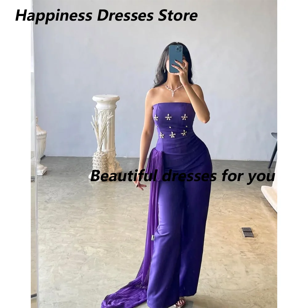 Elegant Jumpsuit Evening Dress Customized Strapless Crystals Ankle-Lenth Jersey Saudi Arab Prom Gown Arabian Formal Dresses
Elegant Jumpsuit Evening Dress Customized Strapless Crystals Ankle-Lenth Jersey Saudi Arab Prom Gown Arabian Formal Dresses