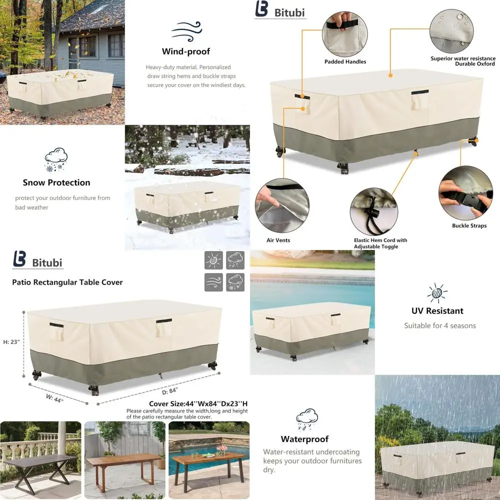 Heavy-Duty Waterproof 84 Patio Table Cover, Winter Outdoor Protection, Beige
Heavy-Duty Waterproof 84 Patio Table Cover, Winter Outdoor Protection, Beige