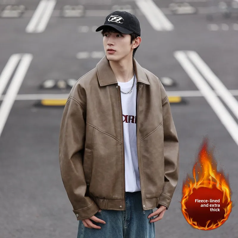 Men's Biker Leather Jaet Thiened Fce Casual Outerwear Harajuku Trend Slimming Youthful Five Sve Regular Length
Men's Biker Leather Jaet Thiened Fce Casual Outerwear Harajuku Trend Slimming Youthful Five Sve Regular Length