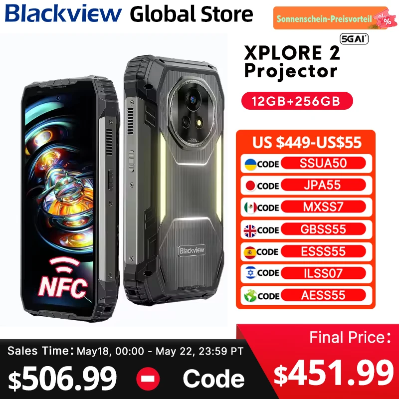 Blackview XPLORE 2 Projector 5G AI Rugged Phone 6.73” 3.2K AMOLED Display Dimensity 8300 20000mAh 120W Charger Cellphone
Blackview XPLORE 2 Projector 5G AI Rugged Phone 6.73” 3.2K AMOLED Display Dimensity 8300 20000mAh 120W Charger Cellphone