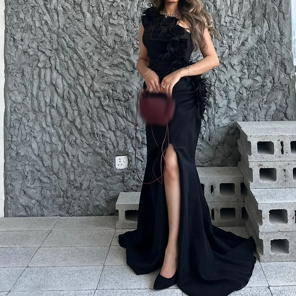 Customized Mermaid Prom Dresses Floor-Length One-Shoulder Sleeveless Evening Gown Fashion Flwoers Feathers Draped Party Gown
Customized Mermaid Prom Dresses Floor-Length One-Shoulder Sleeveless Evening Gown Fashion Flwoers Feathers Draped Party Gown