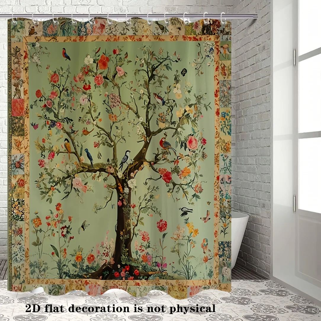 Vintage Floral Tree and Bird Printed Shower Curtain and Window Curtain Bathroom Decor Set with 12Hooks for Home Bath Decoration
Vintage Floral Tree and Bird Printed Shower Curtain and Window Curtain Bathroom Decor Set with 12Hooks for Home Bath Decoration