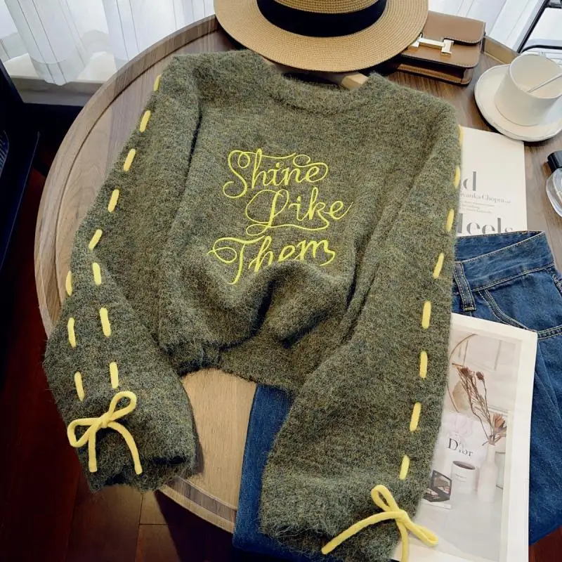 Gagaok Elegant Letter Embroidered Pull Femme Round Neck Long Sleeve Sweater Top Autumn Bow Tie Drawstring Knit Sueter Mujer
Gagaok Elegant Letter Embroidered Pull Femme Round Neck Long Sleeve Sweater Top Autumn Bow Tie Drawstring Knit Sueter Mujer