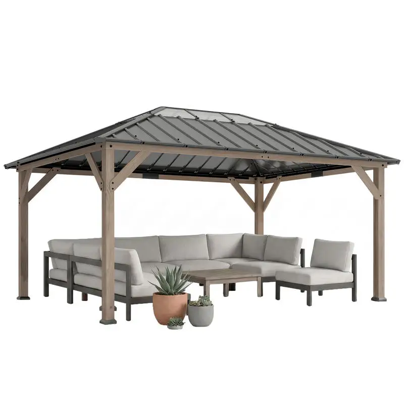Outsunny 12' x 16' Hardtop Gazebo with Galvanized Steel Roof, UPF50+ Wood Permanent Pavilion with Clear Roof Top, Light Walnut
Outsunny 12' x 16' Hardtop Gazebo with Galvanized Steel Roof, UPF50+ Wood Permanent Pavilion with Clear Roof Top, Light Walnut