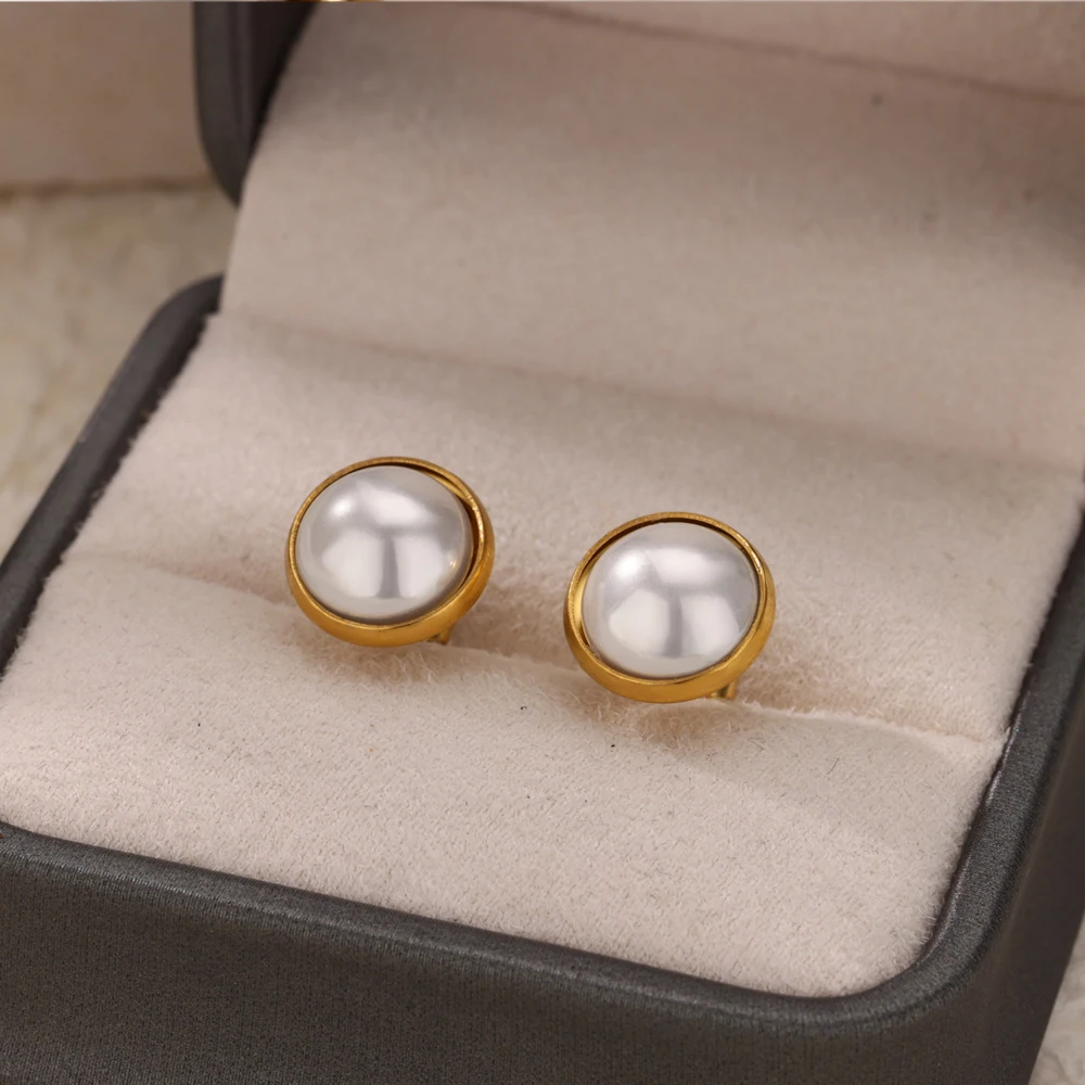 Romantic Pearl Stud Earring For Women Earring Elegant Gold Color Stainless Steel Ins Earring Fashion Jewelry Party Gift aretes
Romantic Pearl Stud Earring For Women Earring Elegant Gold Color Stainless Steel Ins Earring Fashion Jewelry Party Gift aretes