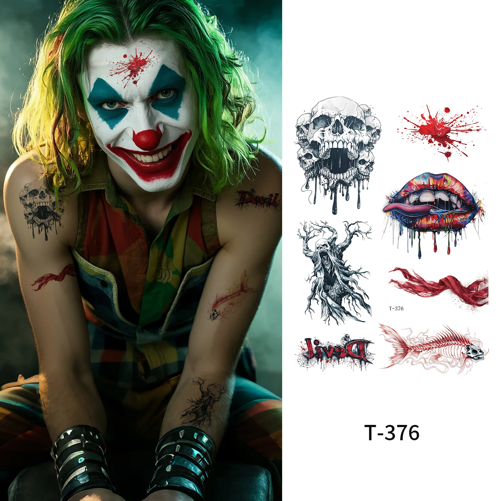 5pcs Halloween Ghost Face Clown Temporary Tattoo Sticker Waterproof sweatproof Festival Makeup Ball Party Face Horror Props
5pcs Halloween Ghost Face Clown Temporary Tattoo Sticker Waterproof sweatproof Festival Makeup Ball Party Face Horror Props