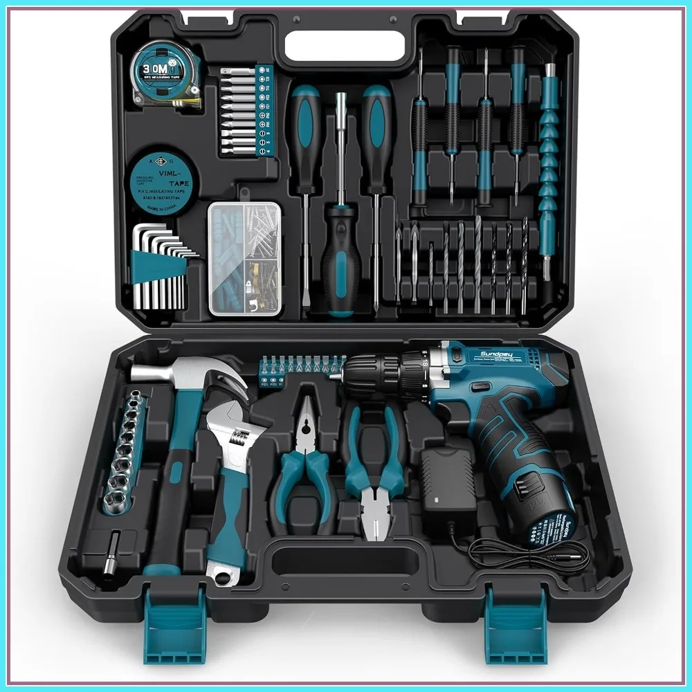 206PCS Home Tool Set with 12V Cordless Drill - Portable Basic General Household Toolbox for Garden Office House Repair
206PCS Home Tool Set with 12V Cordless Drill - Portable Basic General Household Toolbox for Garden Office House Repair