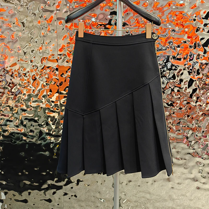 High Waist Pleated Skirt Women's Fashionable Versatile Zipper Side Paneling Skirt Korean Style Commute Polyester Fabric
High Waist Pleated Skirt Women's Fashionable Versatile Zipper Side Paneling Skirt Korean Style Commute Polyester Fabric
