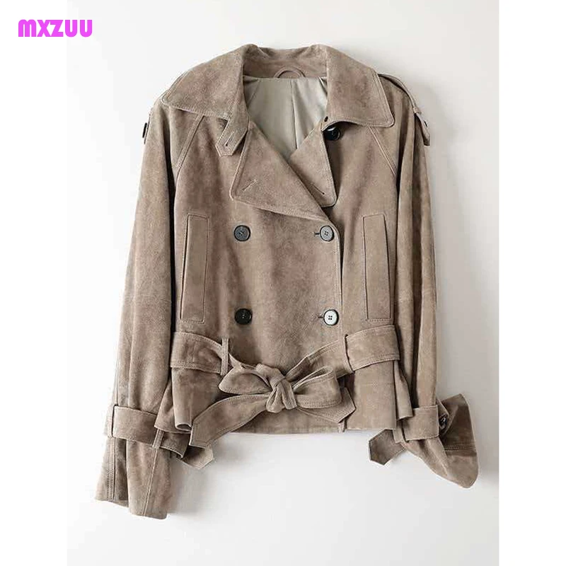 Sheepskin Coat for Women Large Lapel Kid Suede Double Breasted Belt Waist Closing Raglan Sleeves Vintage Short Leather Jacket
Sheepskin Coat for Women Large Lapel Kid Suede Double Breasted Belt Waist Closing Raglan Sleeves Vintage Short Leather Jacket