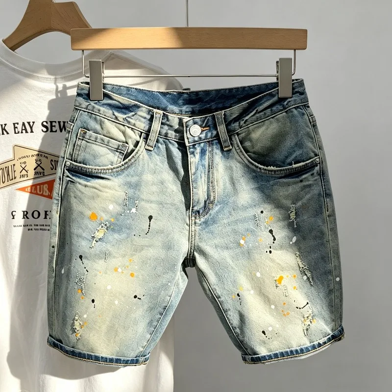 Men High Street Graffiti Splash Ink Paint Spot Denim Shorts Distressed Knee Length Hip Hop Straight Leg Summer Jean Short Pants
Men High Street Graffiti Splash Ink Paint Spot Denim Shorts Distressed Knee Length Hip Hop Straight Leg Summer Jean Short Pants