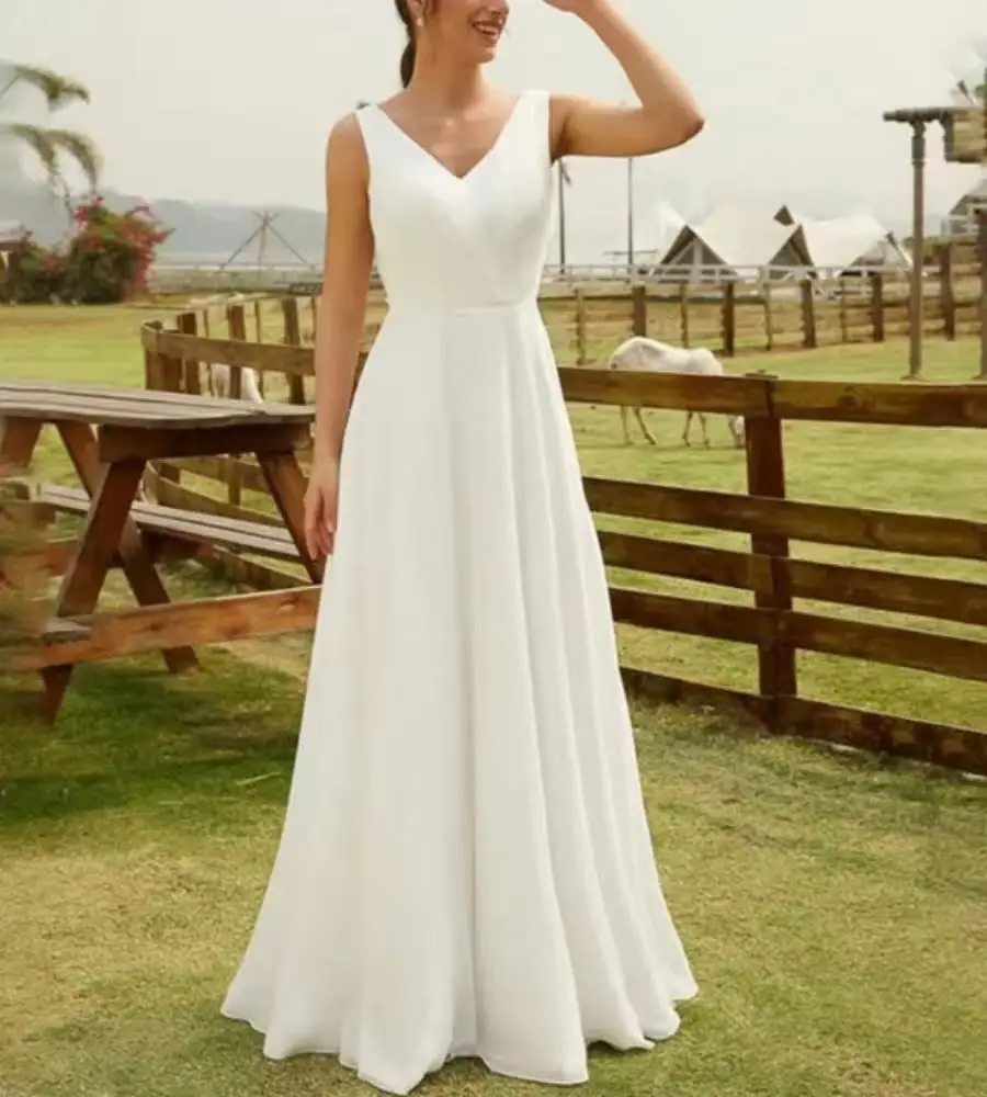 Custom A Line Bride Dress Lace Backless Bridal Summer Chiffon Wedding Dress Simple Gown Vestidos De Novia
Custom A Line Bride Dress Lace Backless Bridal Summer Chiffon Wedding Dress Simple Gown Vestidos De Novia