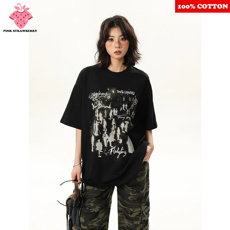 American street Print T-shirt Women's Summer 2025 New 100% Cotton Loose Casual Short sleeves Tee T-shirt Y2k Top Female clothing
American street Print T-shirt Women's Summer 2025 New 100% Cotton Loose Casual Short sleeves Tee T-shirt Y2k Top Female clothing