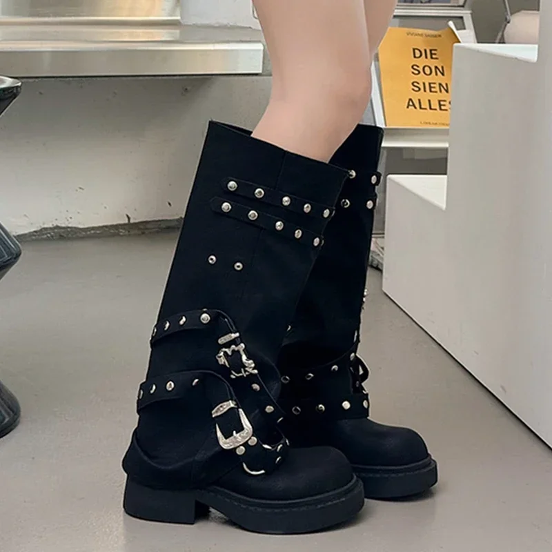 Women Knee High Chelsea Boots Platform Walking Shoes New Punk Style Black Motorcycle Boots Fashion Thick Middle Heeled Botas
Women Knee High Chelsea Boots Platform Walking Shoes New Punk Style Black Motorcycle Boots Fashion Thick Middle Heeled Botas