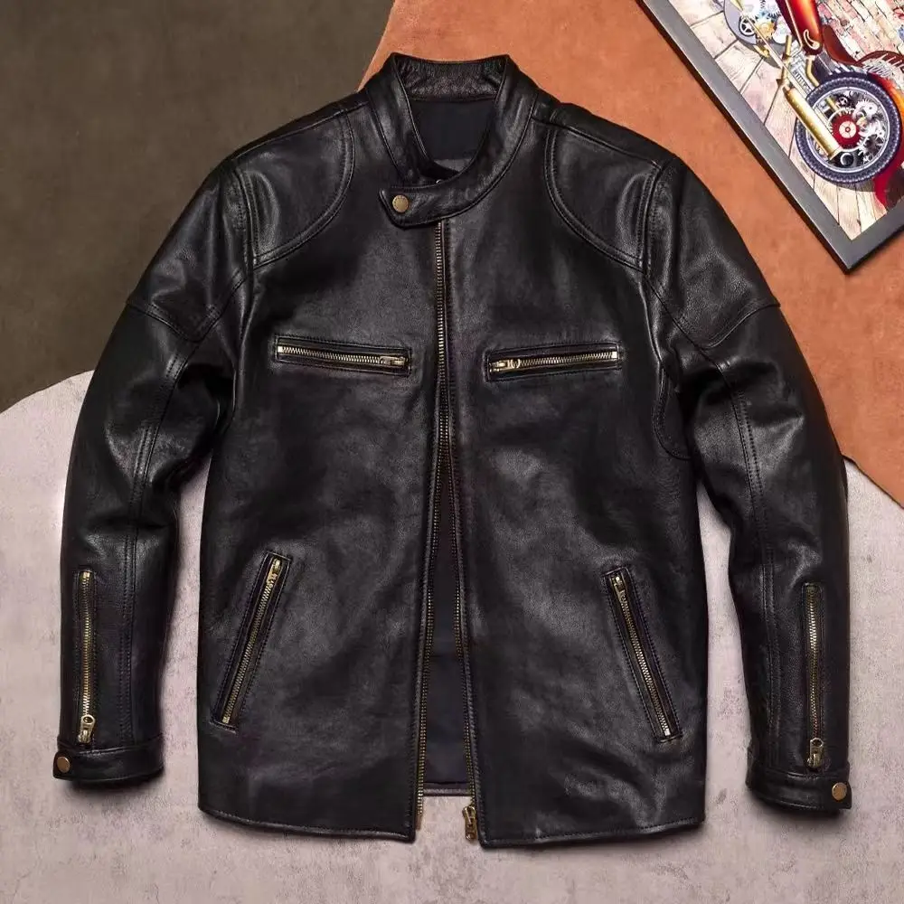 Retro American Style Men's Leather Jacket Stand Collar Slim Fit Motorcycle Fashion Trend Outerwear Autumn Winter New Arrival
Retro American Style Men's Leather Jacket Stand Collar Slim Fit Motorcycle Fashion Trend Outerwear Autumn Winter New Arrival