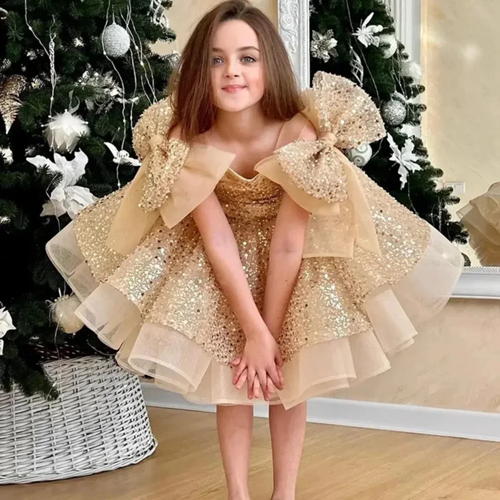 Champagne Flower Girl Dress For Wedding Glitter Shining With Bow Cute Baby Pageant Dress Princess First Communion Ball Gowns
Champagne Flower Girl Dress For Wedding Glitter Shining With Bow Cute Baby Pageant Dress Princess First Communion Ball Gowns