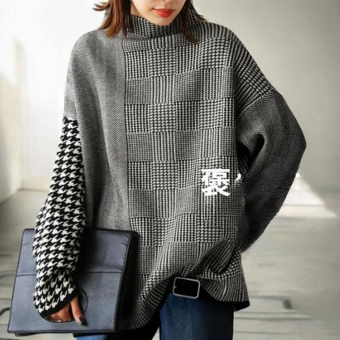 Свободный вязаный свитер в клетку большого размера, осенне-зимняя новинка в корейском и японском стиле, женский, с высоким воротником, длинными рукавами, тонкий, стандартный крой
Свободный вязаный свитер в клетку большого размера, осенне-зимняя новинка в корейском и японском стиле, женский, с высоким воротником, длинными рукавами, тонкий, стандартный крой