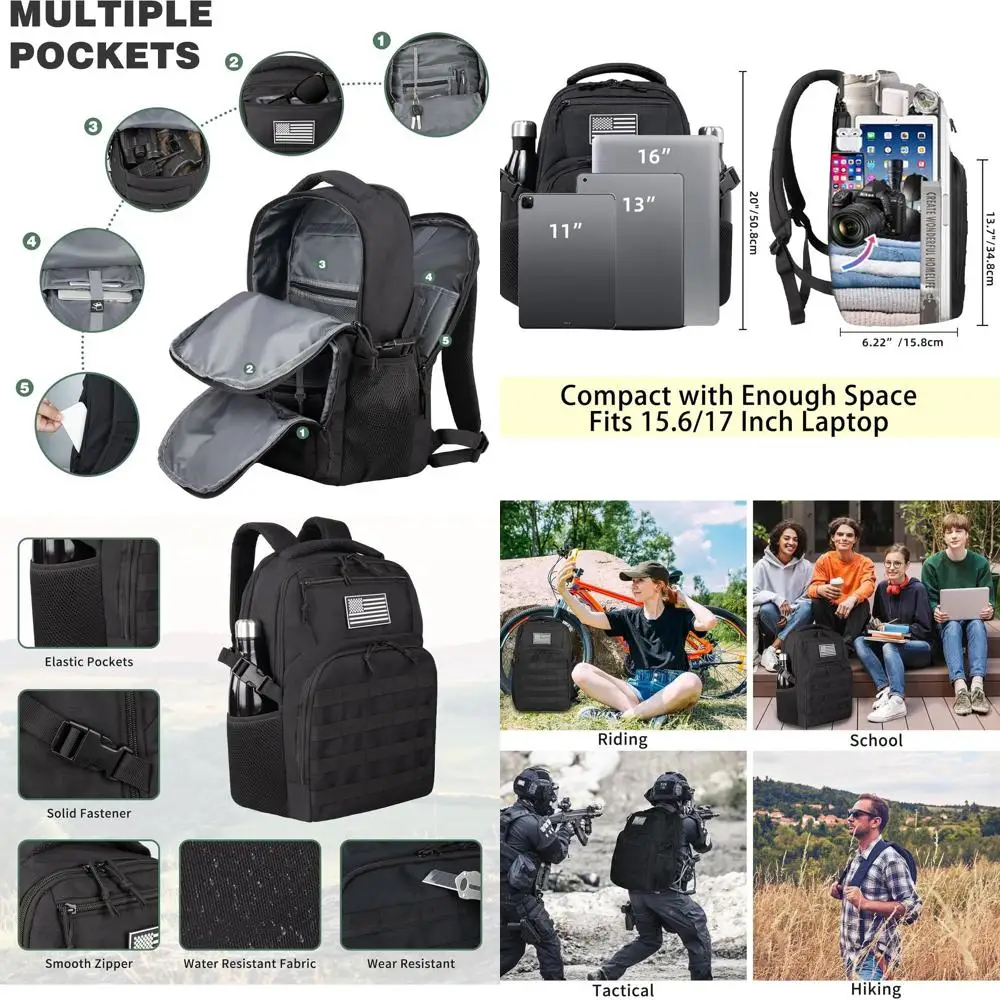 Tactical Military Backpack for Hiking, 30L Laptop Bag with Bottle Holder for Men's Daily Use and Work
Tactical Military Backpack for Hiking, 30L Laptop Bag with Bottle Holder for Men's Daily Use and Work