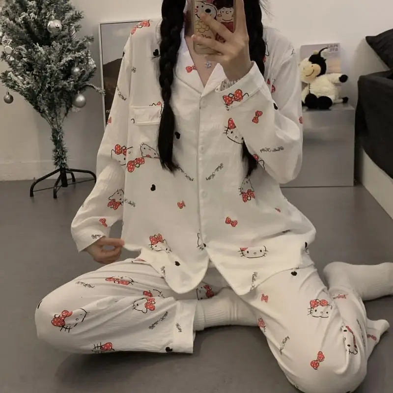 Sanrio Hello Kitty Women Pajamas Set Casual Faux Silk Satin Pyjama Long Sleeves Nightwear Sleepwear Korean Pijamas for Girl New
Sanrio Hello Kitty Women Pajamas Set Casual Faux Silk Satin Pyjama Long Sleeves Nightwear Sleepwear Korean Pijamas for Girl New