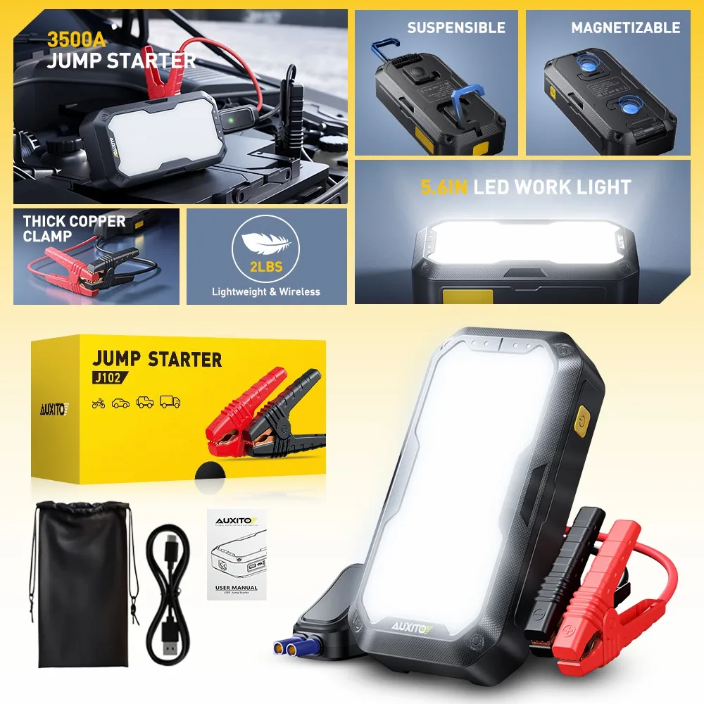 AUXITO 4 In 1 Car Battery Jump Start 10400mAh Power Bank Lighting Portable Battery Booster Auto Starting Device Emergency Start
AUXITO 4 In 1 Car Battery Jump Start 10400mAh Power Bank Lighting Portable Battery Booster Auto Starting Device Emergency Start