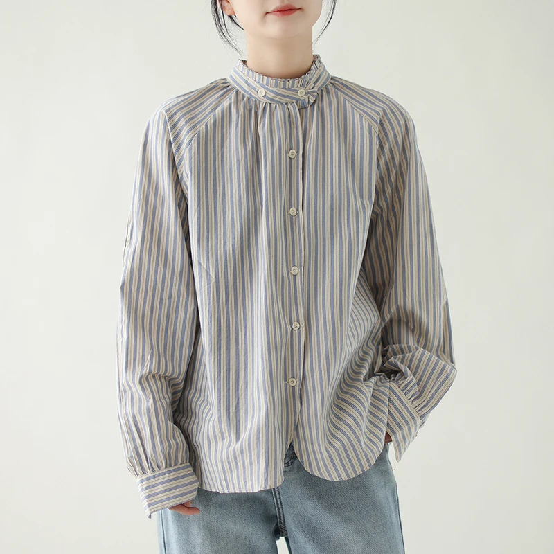 Blue Striped Long Sleeve Stand Collar Women's Shirt Spring Autumn New Style High Design Sense Top Loose Fit Cotton Polyester ...
Blue Striped Long Sleeve Stand Collar Women's Shirt Spring Autumn New Style High Design Sense Top Loose Fit Cotton Polyester ...