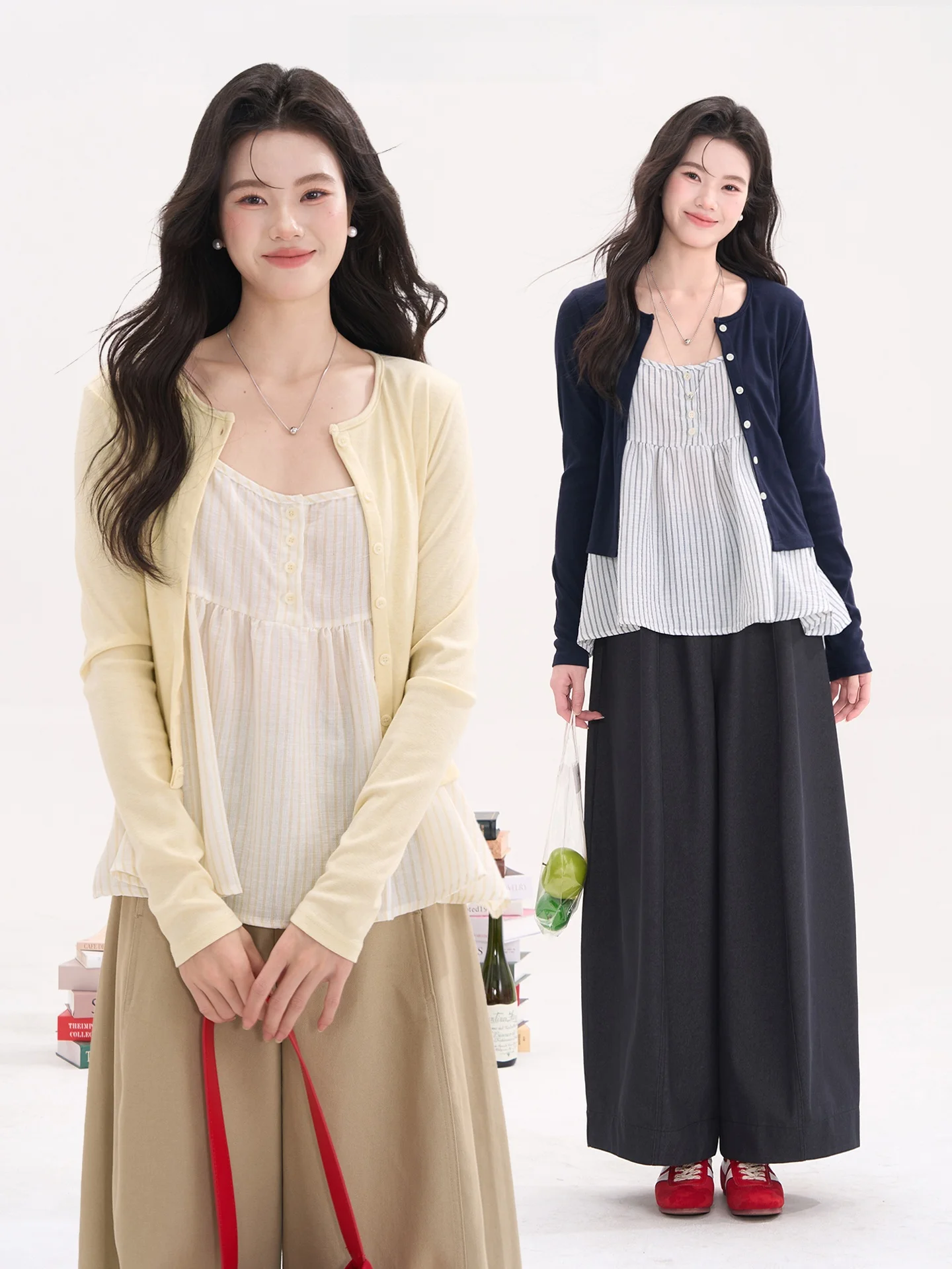 Женский комплект из двух предметов: полосатый топ и кардиган для ранней весны, универсальный и комфортный, Heme Cache Joyous Outerwear от Huatian Dis
Женский комплект из двух предметов: полосатый топ и кардиган для ранней весны, универсальный и комфортный, Heme Cache Joyous Outerwear от Huatian Dis