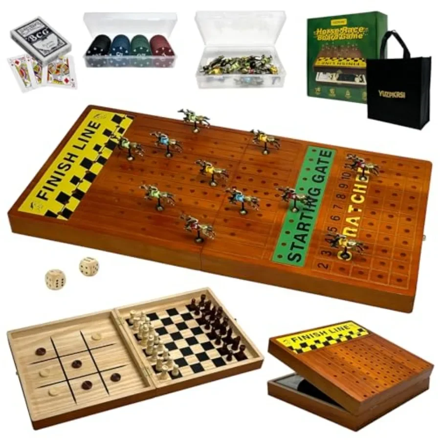 Large 23-inch horse race board game for adults and family parties, luxury metal numbered horses, wood foldable 4-in-1 set with
Large 23-inch horse race board game for adults and family parties, luxury metal numbered horses, wood foldable 4-in-1 set with