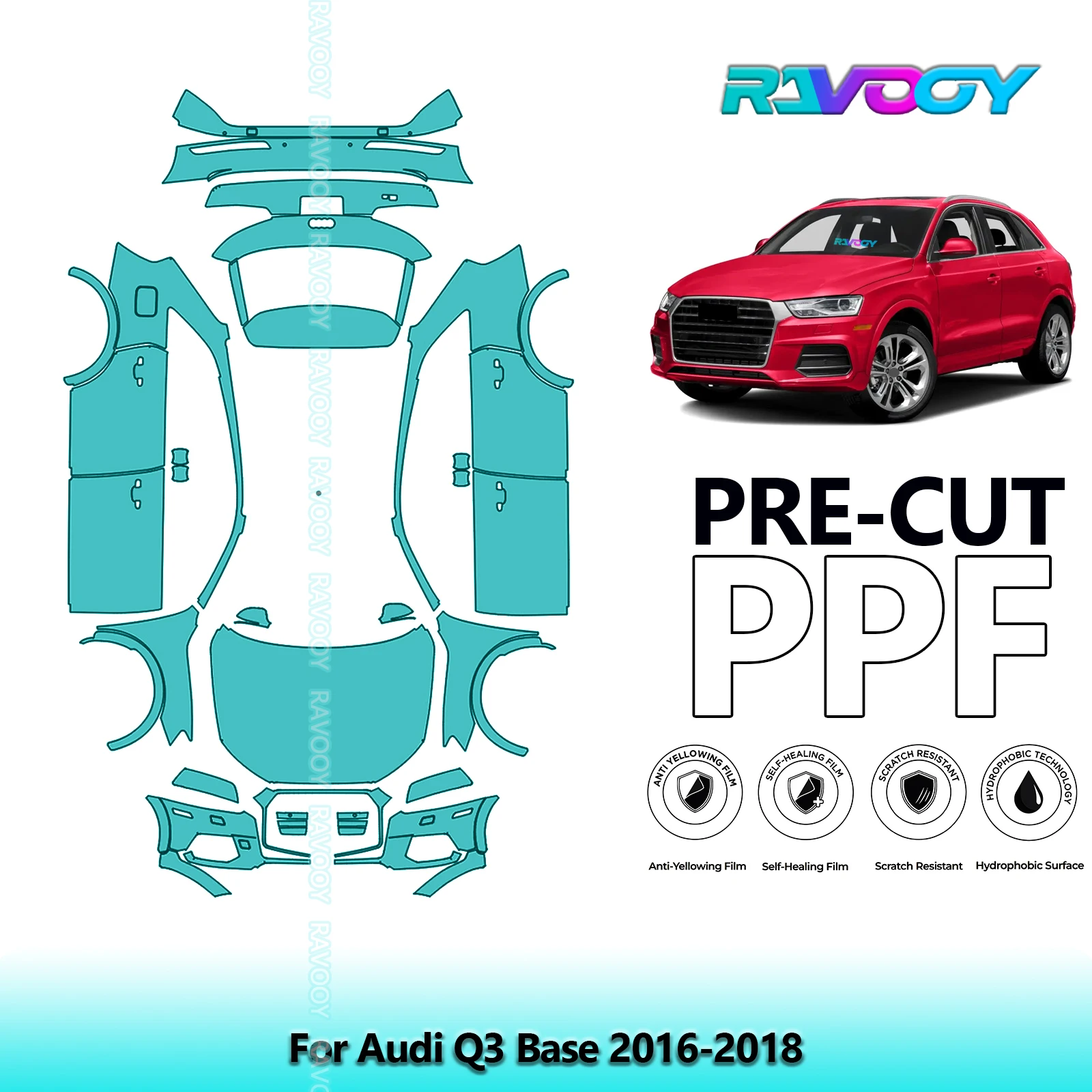 Full Vehicle Clear Bra Precut PPF Paint Protection Film For Audi Q3 Base 2016-2018
Full Vehicle Clear Bra Precut PPF Paint Protection Film For Audi Q3 Base 2016-2018