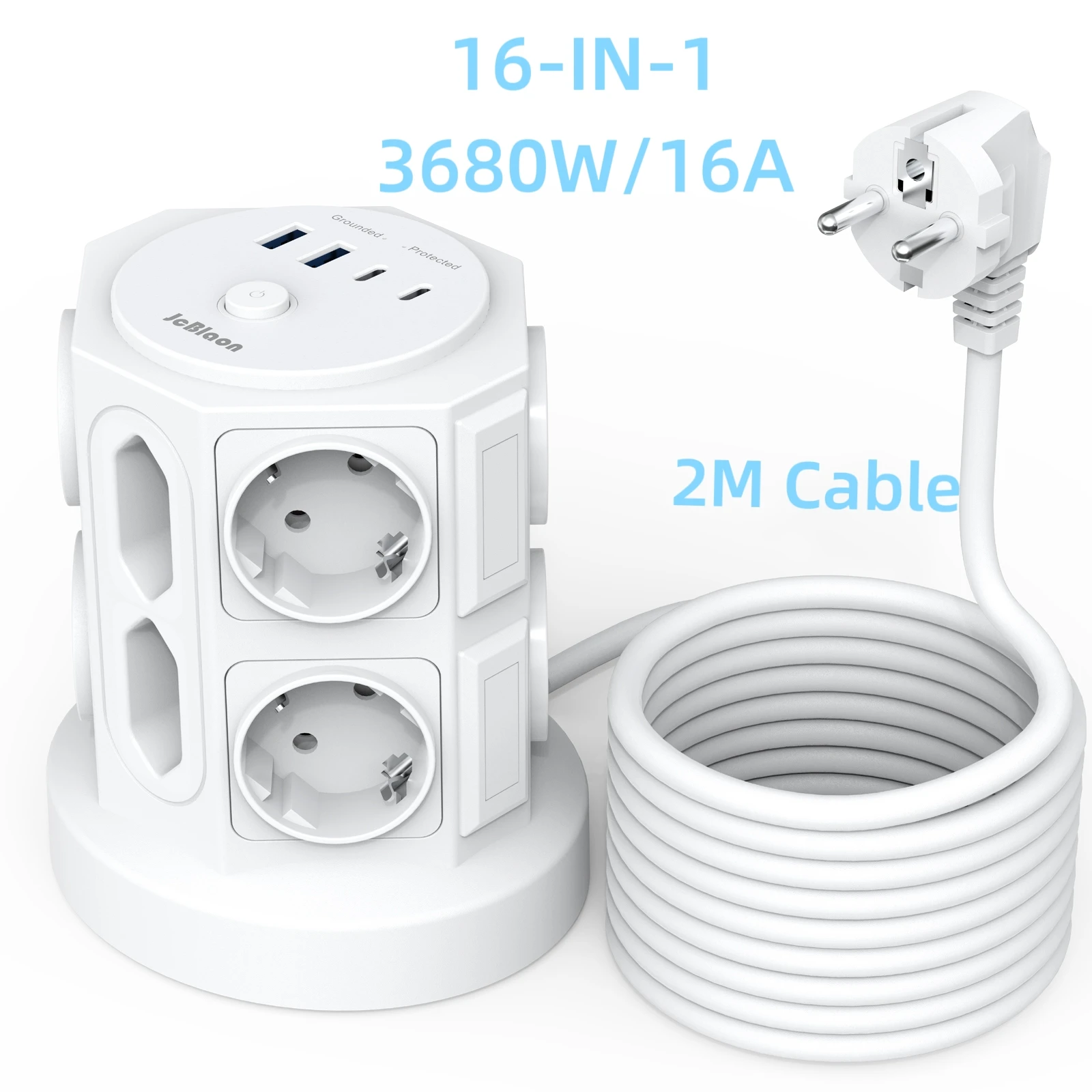 (16A/3680W) Баштовый удлинитель, кабель 2 м, мультирозетки, 2 USB 2, тип C, вилка европейского стандарта, вертикальная электрическая розетка, защита от перенапряжения с переключателем
(16A/3680W) Баштовый удлинитель, кабель 2 м, мультирозетки, 2 USB 2, тип C, вилка европейского стандарта, вертикальная электрическая розетка, защита от перенапряжения с переключателем