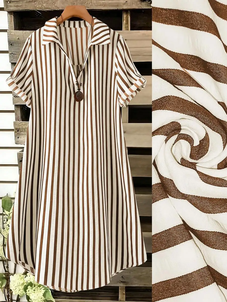 Womens Striped Collared Short Sleeve Casual Tunic Dress
Womens Striped Collared Short Sleeve Casual Tunic Dress