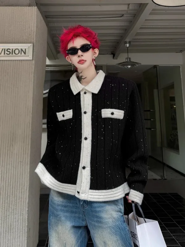 TANGZ Studio Men's Knitted Cardigan Sweater with Rhinestone Collar Color Blo Winter Outerwear Casual Sle
TANGZ Studio Men's Knitted Cardigan Sweater with Rhinestone Collar Color Blo Winter Outerwear Casual Sle