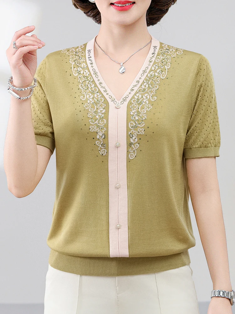 Knitted T Shirt Women Pullovers 2025 Summer Clothes For Women Tees Top Short Sleeve Women's T-shirt
Knitted T Shirt Women Pullovers 2025 Summer Clothes For Women Tees Top Short Sleeve Women's T-shirt