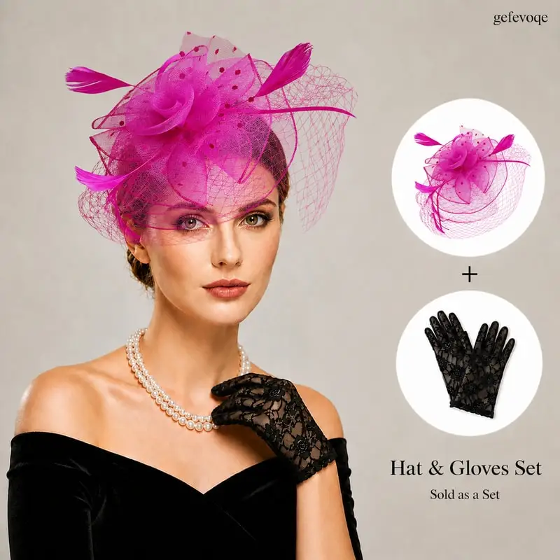2PCS Fascinator Hat and Lace Gloves Set Elegant Womens Headwear for Tea Party Wedding Derby
2PCS Fascinator Hat and Lace Gloves Set Elegant Womens Headwear for Tea Party Wedding Derby