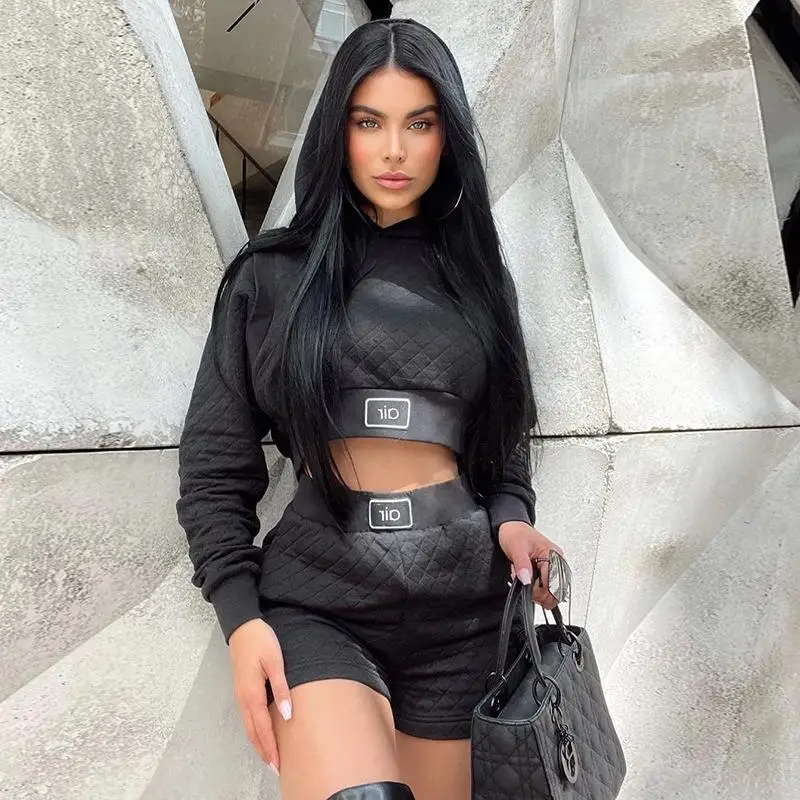 Two Piece Short Sets Women European Style High Street Long Sleeve Pullover Hooded Crop Sexy Top High Waist Sporty Chic Shorts
Two Piece Short Sets Women European Style High Street Long Sleeve Pullover Hooded Crop Sexy Top High Waist Sporty Chic Shorts