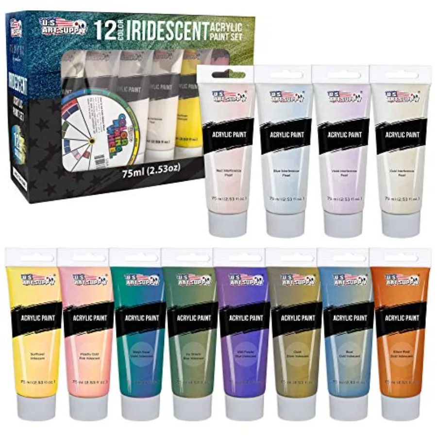 12-Color Iridescent Acrylic Paint Set Large 75ml Tubes - Luminescent, Chameleon, Color-Shifting Pearl Colors, Crafting Paints -
12-Color Iridescent Acrylic Paint Set Large 75ml Tubes - Luminescent, Chameleon, Color-Shifting Pearl Colors, Crafting Paints -