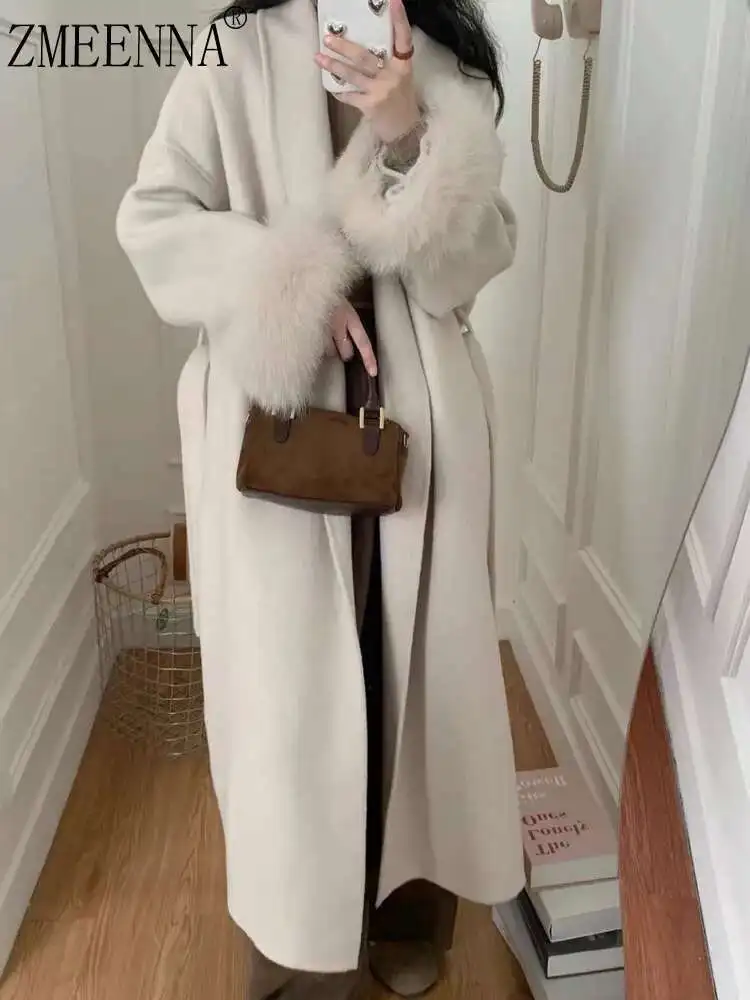 ZMEENNA Elegant Woolen Coat European Style Cardigan Lace Up Waist Fox Fur Loose All Match Long Jacket 2024 Autumn Winter ZM596
ZMEENNA Elegant Woolen Coat European Style Cardigan Lace Up Waist Fox Fur Loose All Match Long Jacket 2024 Autumn Winter ZM596