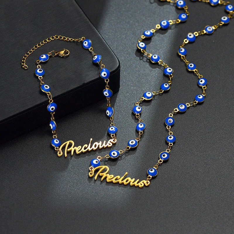 Custom Name Necklace and Bracelet for Women Blue Eyes Adjustable Metal Chain Bangles Good Luck Wealth Jewelry Gifts Dropshipping
Custom Name Necklace and Bracelet for Women Blue Eyes Adjustable Metal Chain Bangles Good Luck Wealth Jewelry Gifts Dropshipping