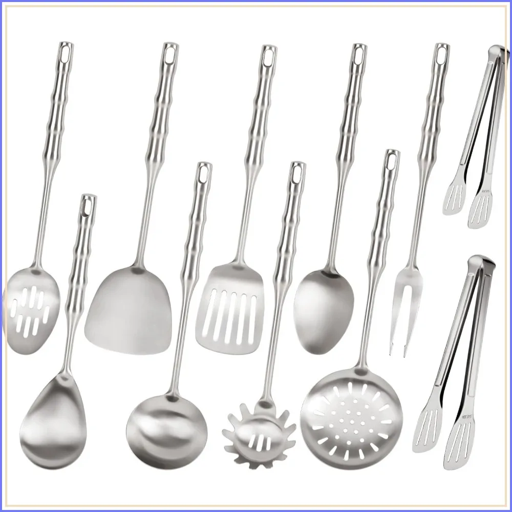11PCS 304 Stainless Steel Kitchen Utensils Set with Meat Fork, Tongs, Turner, Soup Ladle, Dishwasher Safe
11PCS 304 Stainless Steel Kitchen Utensils Set with Meat Fork, Tongs, Turner, Soup Ladle, Dishwasher Safe
