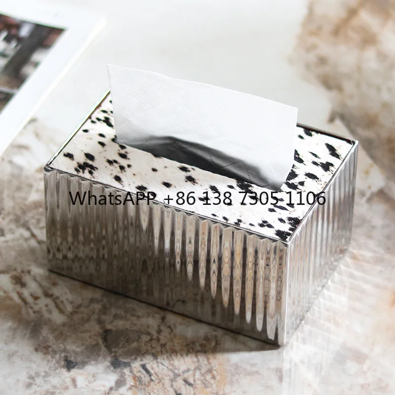 Light luxury metal striped tissue box, high-grade leather imitation horse hair pumping carton ornament, sales office decoration
Light luxury metal striped tissue box, high-grade leather imitation horse hair pumping carton ornament, sales office decoration