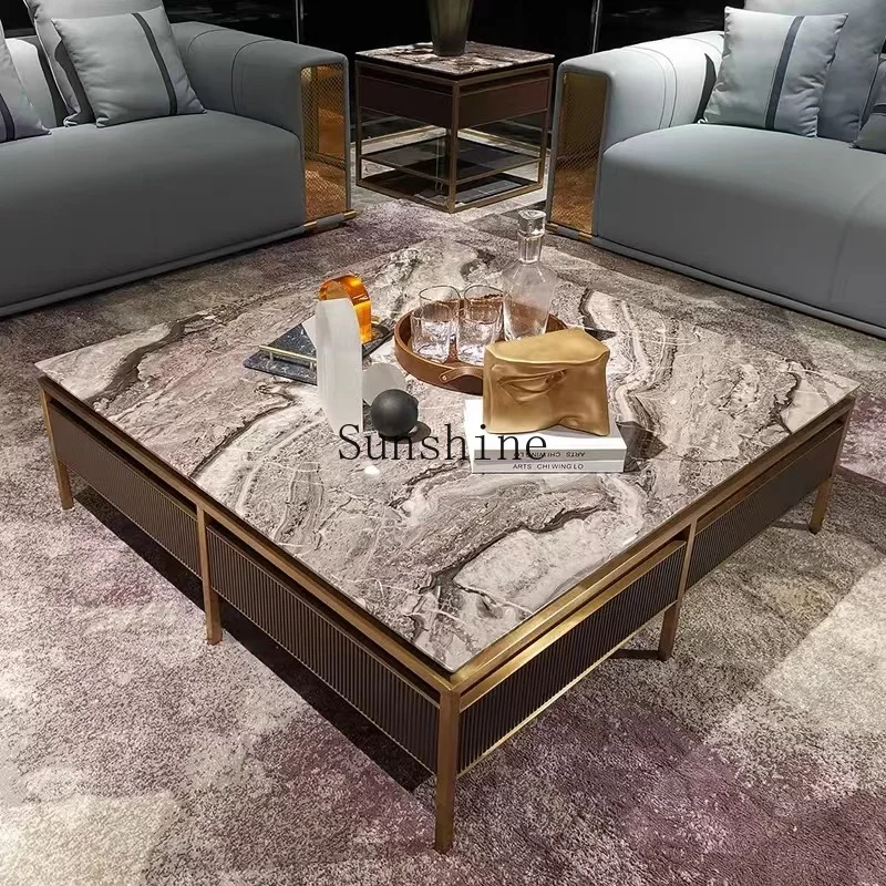 Italian minimalist rock slab square light luxury living room tea table stainless steel high-end coffee table
Italian minimalist rock slab square light luxury living room tea table stainless steel high-end coffee table