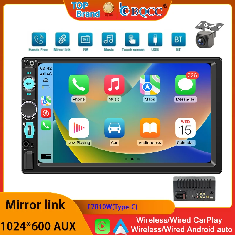 BQCC 7 Inch 2 Din Car Stereo Wired Wireless CarPlay Type-C Bluetooth FM AUX USB TF Card 7 Color Light Multimedia Player
BQCC 7 Inch 2 Din Car Stereo Wired Wireless CarPlay Type-C Bluetooth FM AUX USB TF Card 7 Color Light Multimedia Player