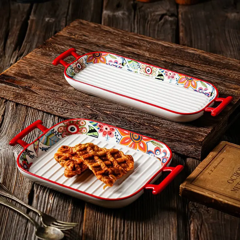 Nordic Butterfly Flower Ceramic Baking Dish Square Rectangle Dual Handle Oven Microwave Safe
Nordic Butterfly Flower Ceramic Baking Dish Square Rectangle Dual Handle Oven Microwave Safe