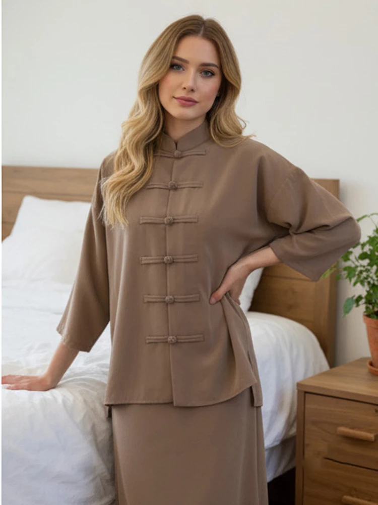 Loose Fit Frog Button Long Skirt Set Women Casual Solid High Neck Full Sleeve Coat Maxi Skirts Suit Lady Vintage Style Outfits
Loose Fit Frog Button Long Skirt Set Women Casual Solid High Neck Full Sleeve Coat Maxi Skirts Suit Lady Vintage Style Outfits