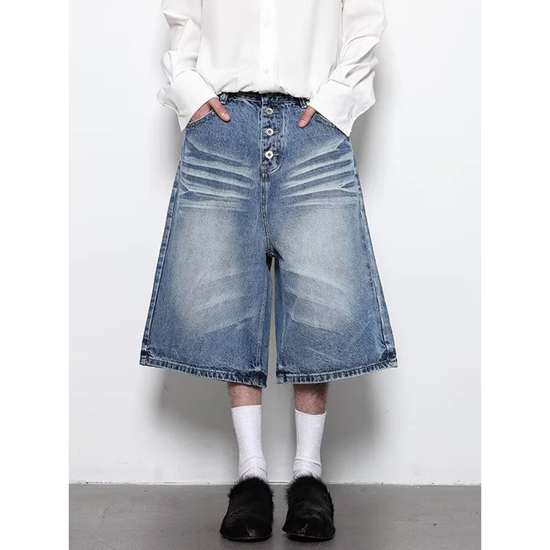 American Washed Light Blue Cropped Men's Denim Shorts Summer High Waisted Loose Straight Wide Leg Knee Length Jeans
American Washed Light Blue Cropped Men's Denim Shorts Summer High Waisted Loose Straight Wide Leg Knee Length Jeans